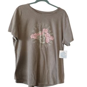 Fifth Sun Happiness the Way Skull Graphic Tee-Shirt 2X